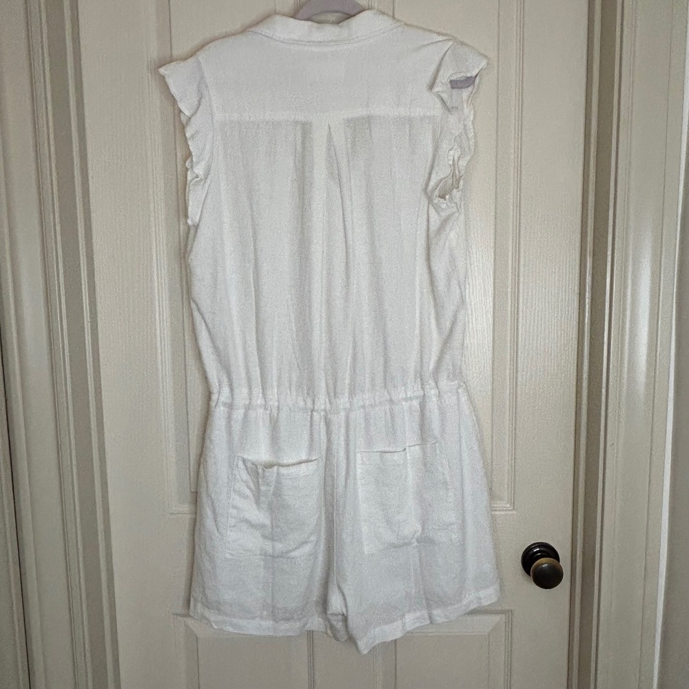 Dear John White Linen/Cotton Button Front Romper Flutter Sleeve Womens Large - Picture 5 of 9